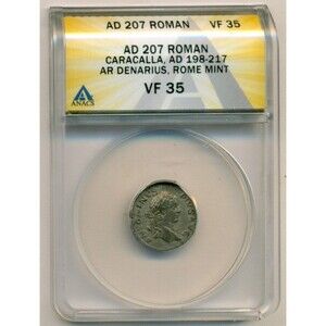 Roman Empire Caracalla AD 207 AR Denarius Rome Mint VF35 ANACS